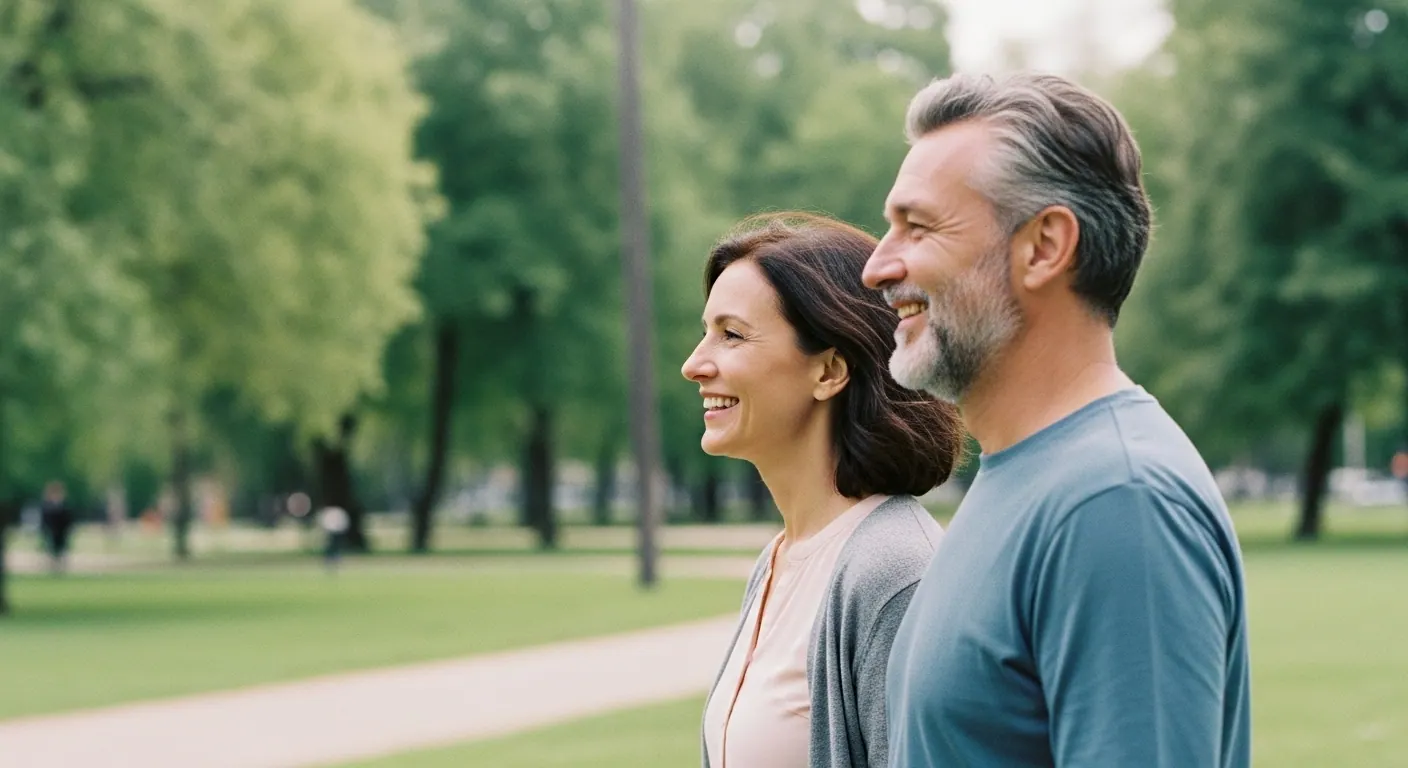 A couple walking together in a park